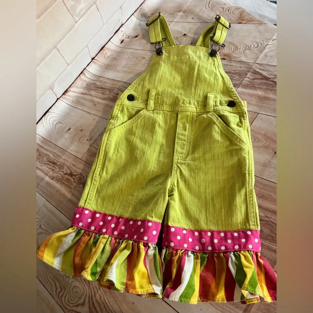 Bizi Bodi Lime Green Kids Overalls Size 2T‎ Quirky Cute| Whimsical Kid wear